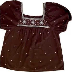 Madewell Embroidered Puff Sleeve Peasant Top Size M